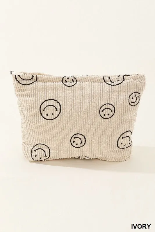 Corduroy Smile Cosmetic Makeup Clutch Bag