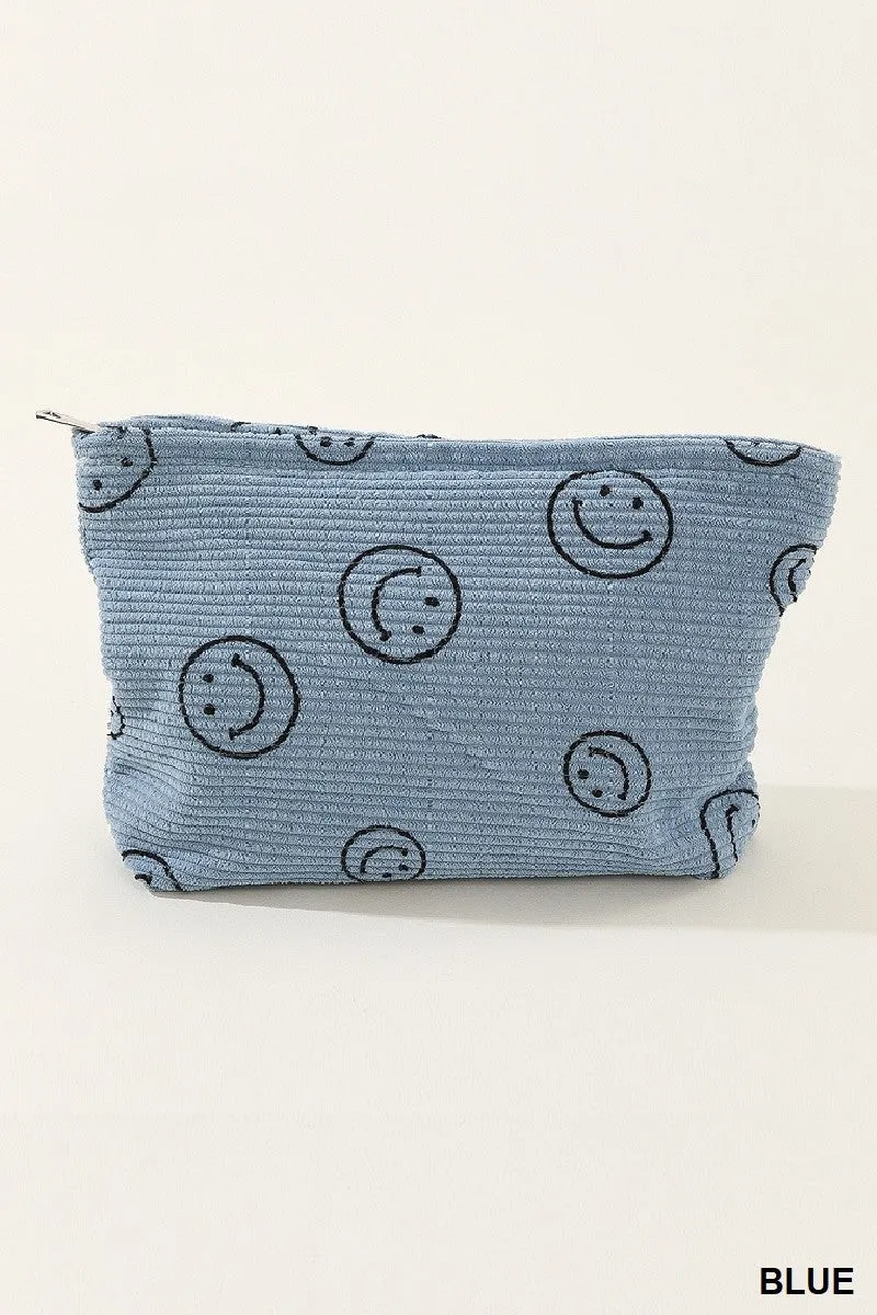 Corduroy Smile Cosmetic Makeup Clutch Bag