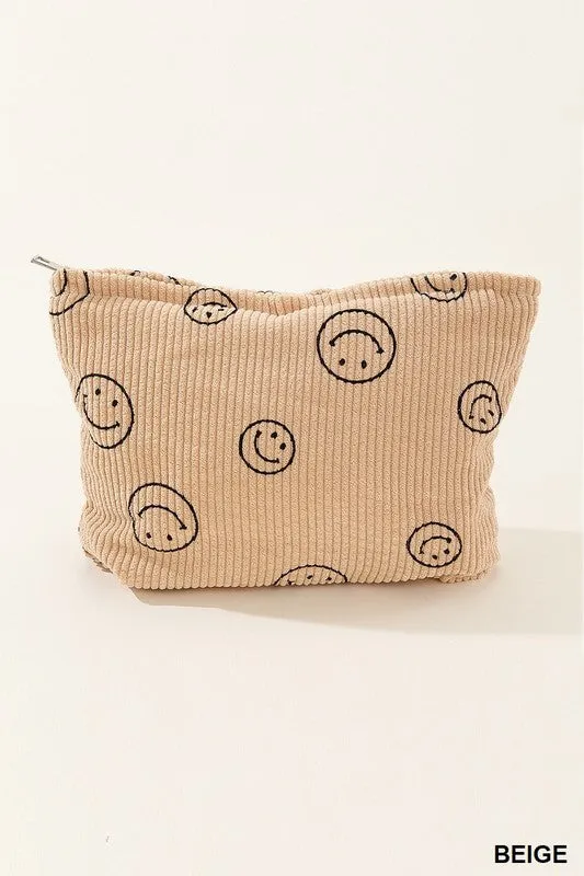 Corduroy Smile Cosmetic Makeup Clutch Bag