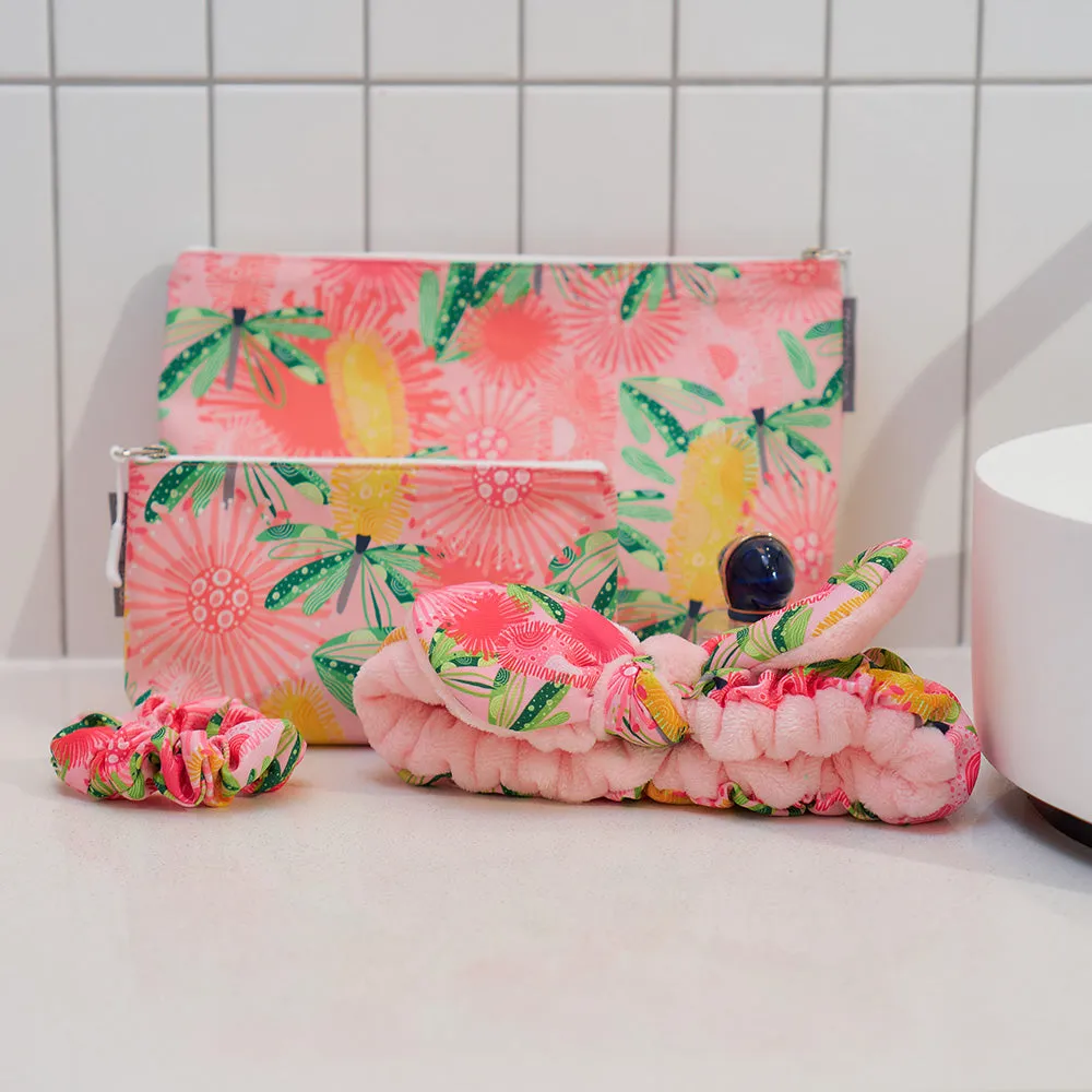 Cosmetic Bag - Cotton - Large - Pink Banksia