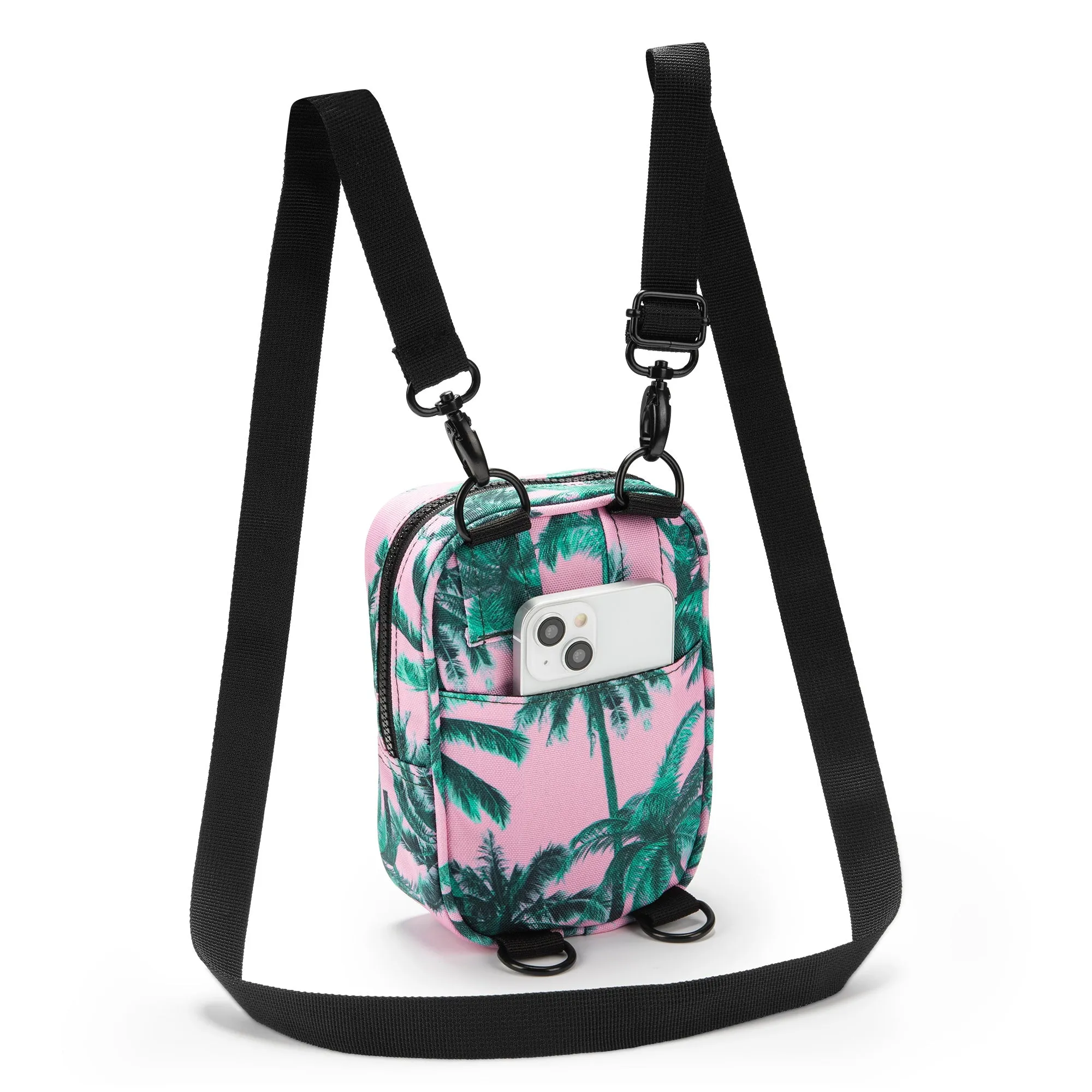 Crossbody Bag Pink Palm Leaves