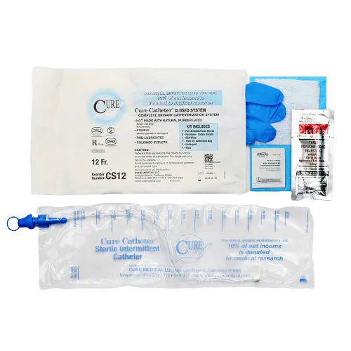 Cure Closed System Kit Straight Tip Intermittent Urinary Catheter with 1500 mL