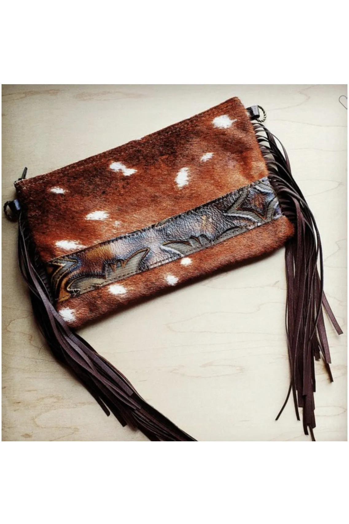 Deer hid leather clutch