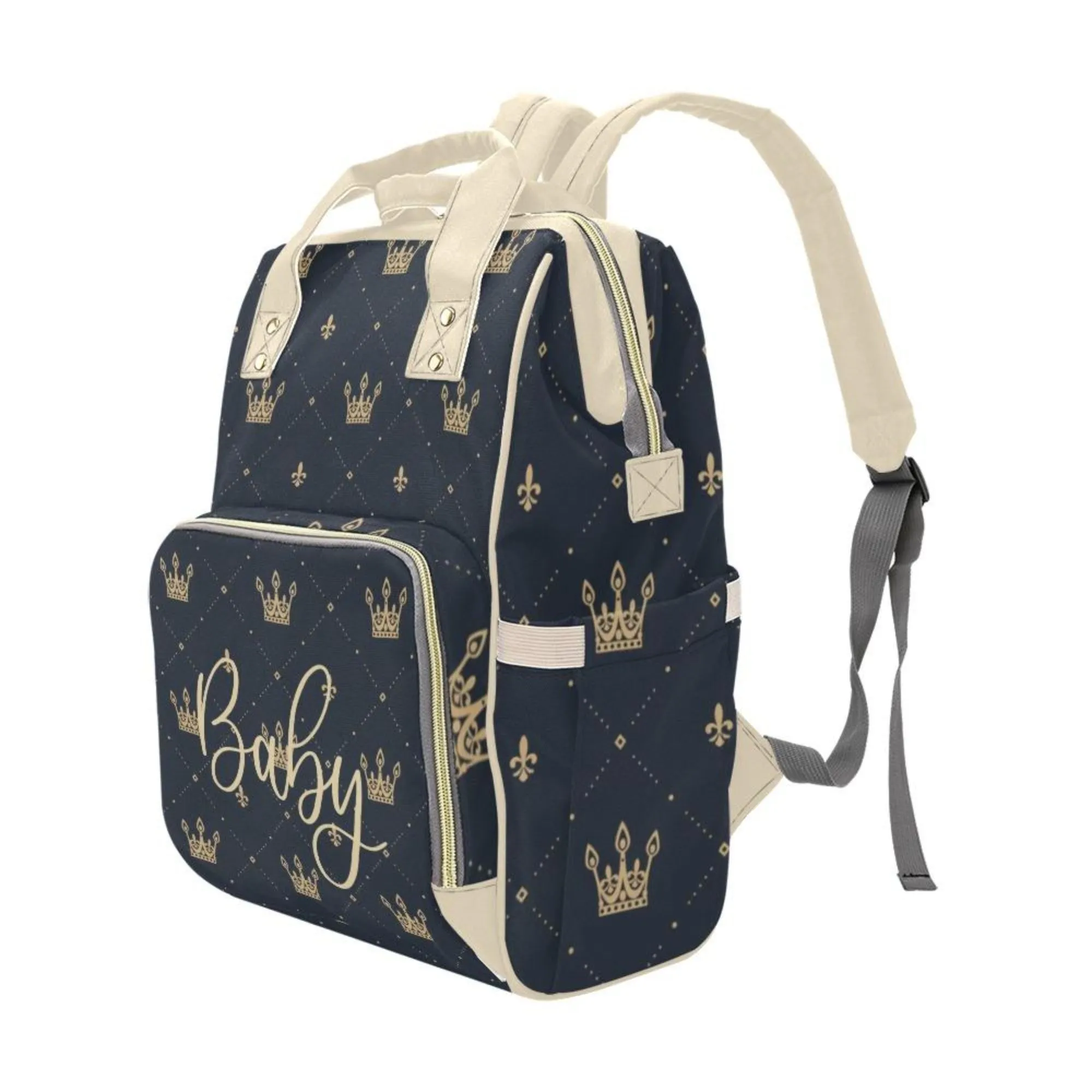 Designer Diaper Bags - Regal Boys Gold Crowns On Black - Waterproof Multi-Function Backpack