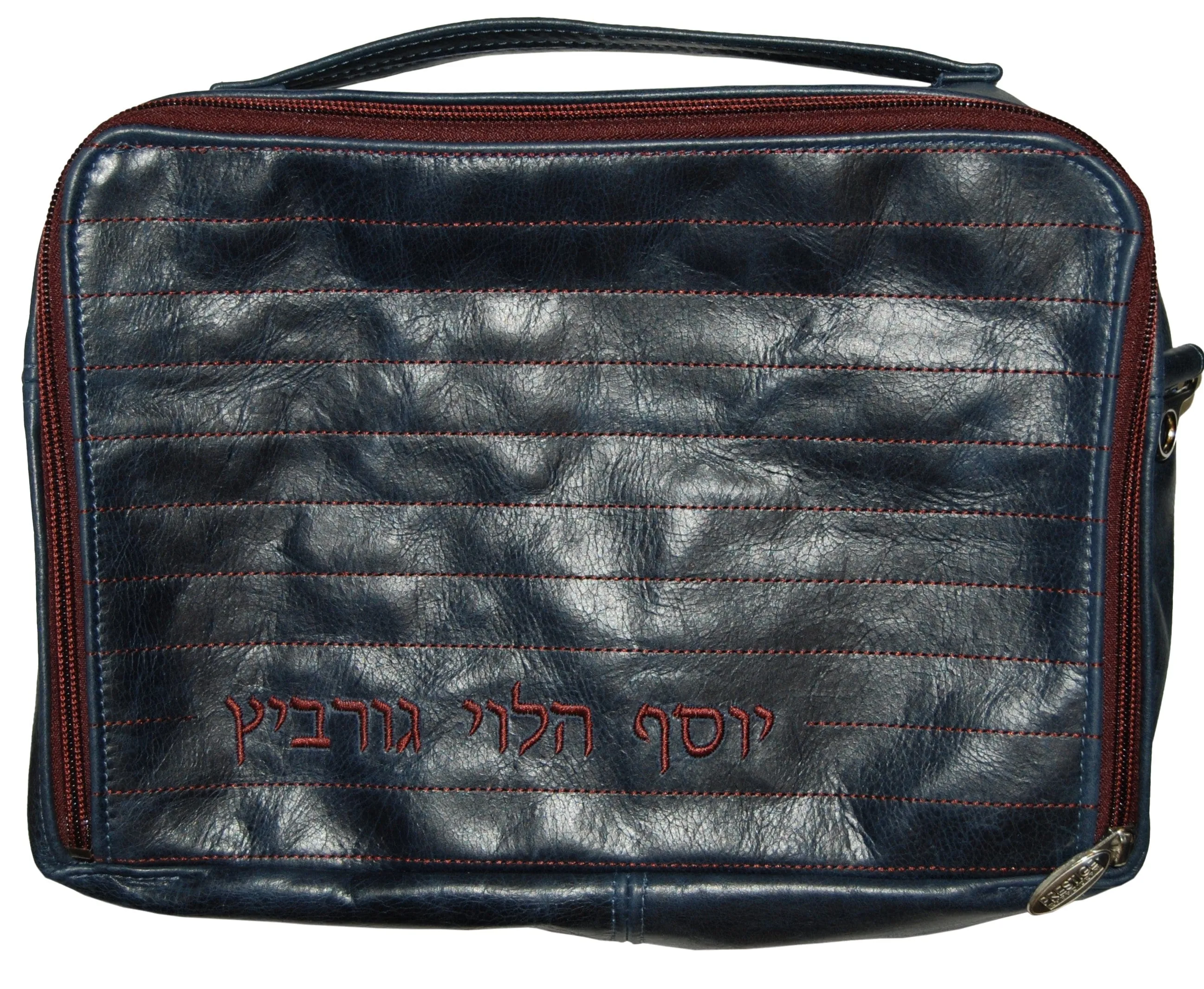 Distressed Leather Travel Bag with Embroidered Stripes TB315F-NV6