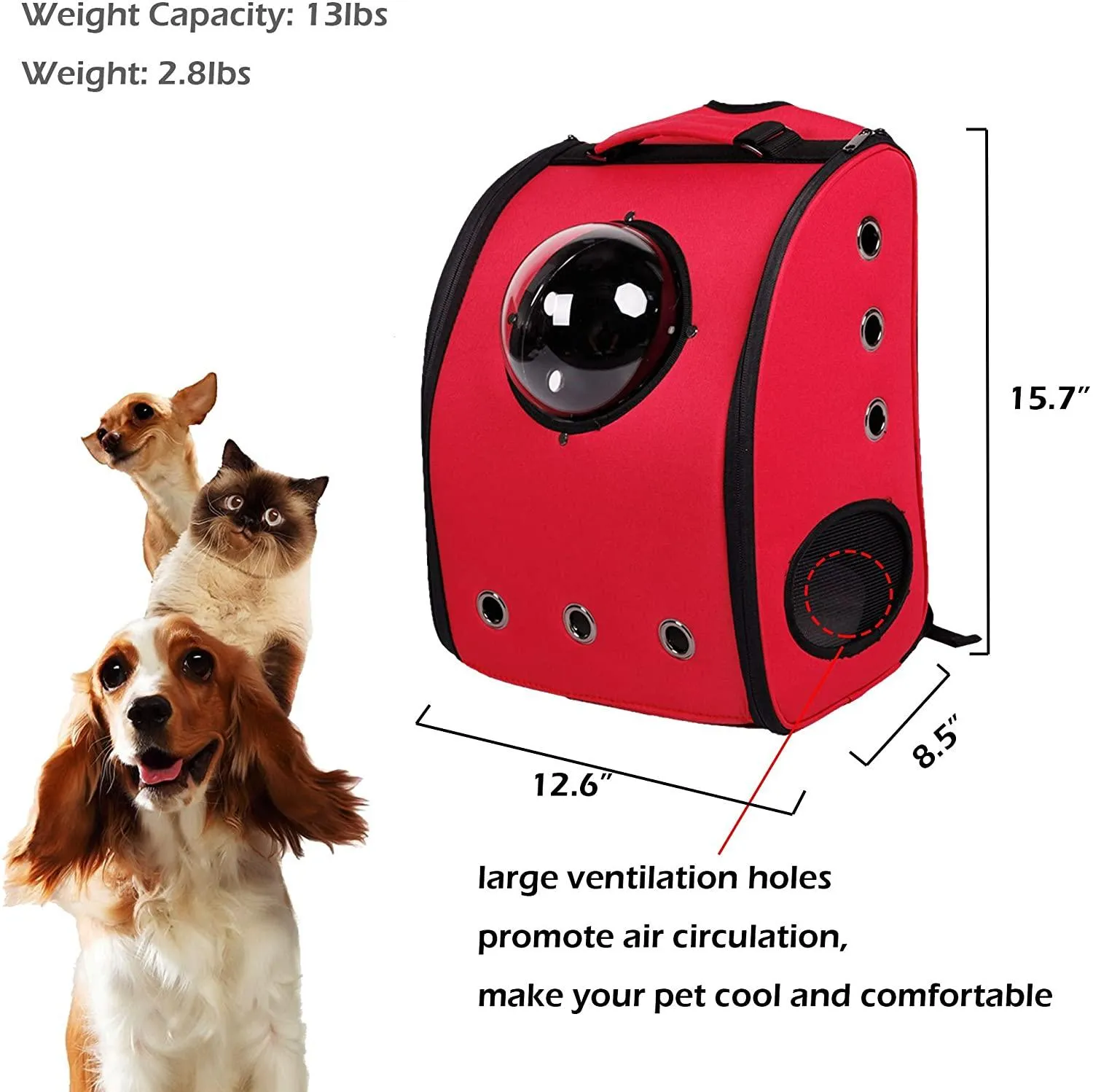 Dog Cat Carrier Backpack Pet Travel Bag Bubble Window Soft Airline Approved for Puppy Kitty, 5 Color