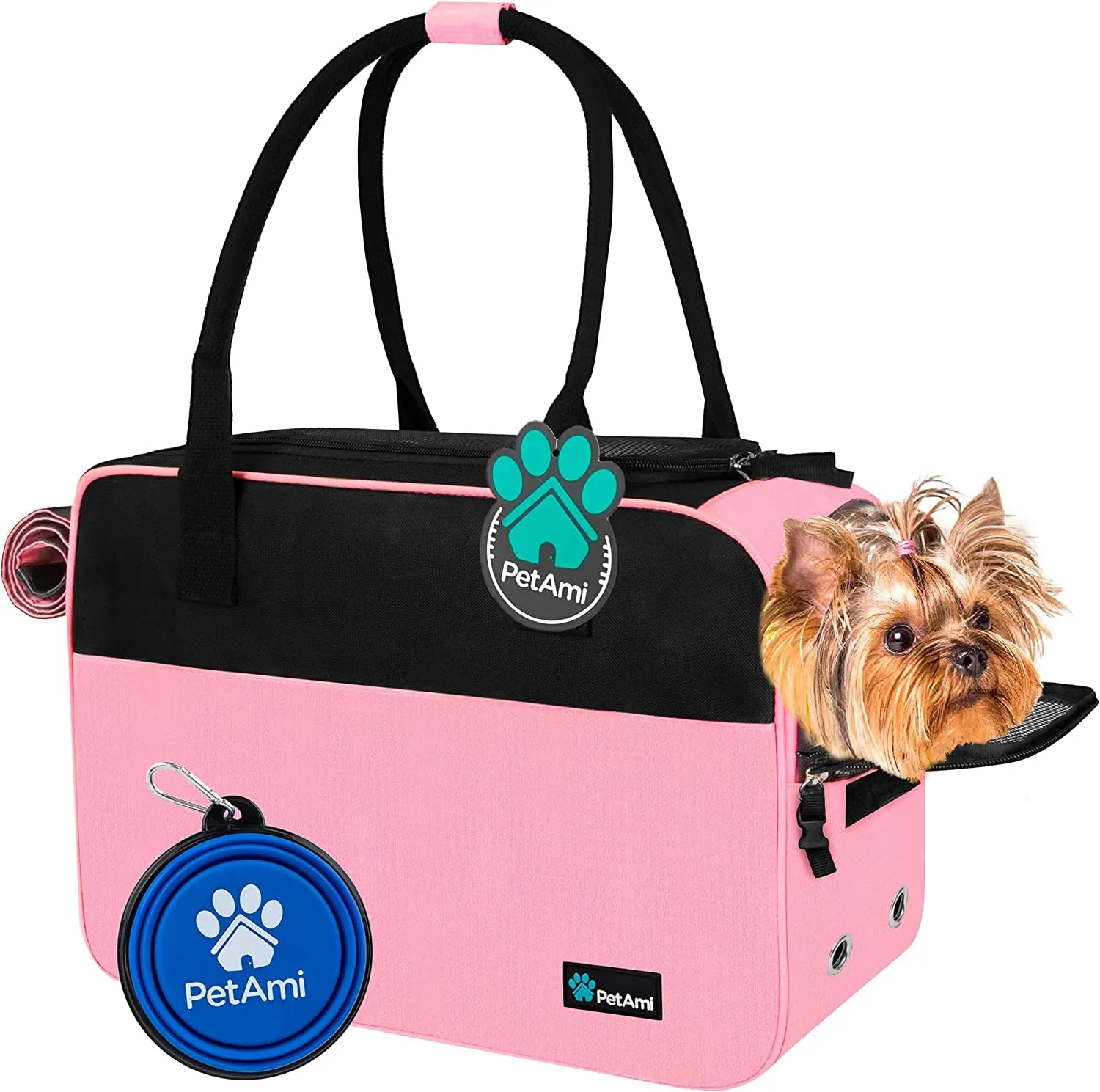 Dog Purse Carrier for Small Dogs, Airline Approved Soft Sided Pet Carrier with Pockets, Ventilated Dog Carrying Bag Puppy Cat, Dog Travel Supplies Accessories Carry Tote Bag, Sherpa Bed, Purple