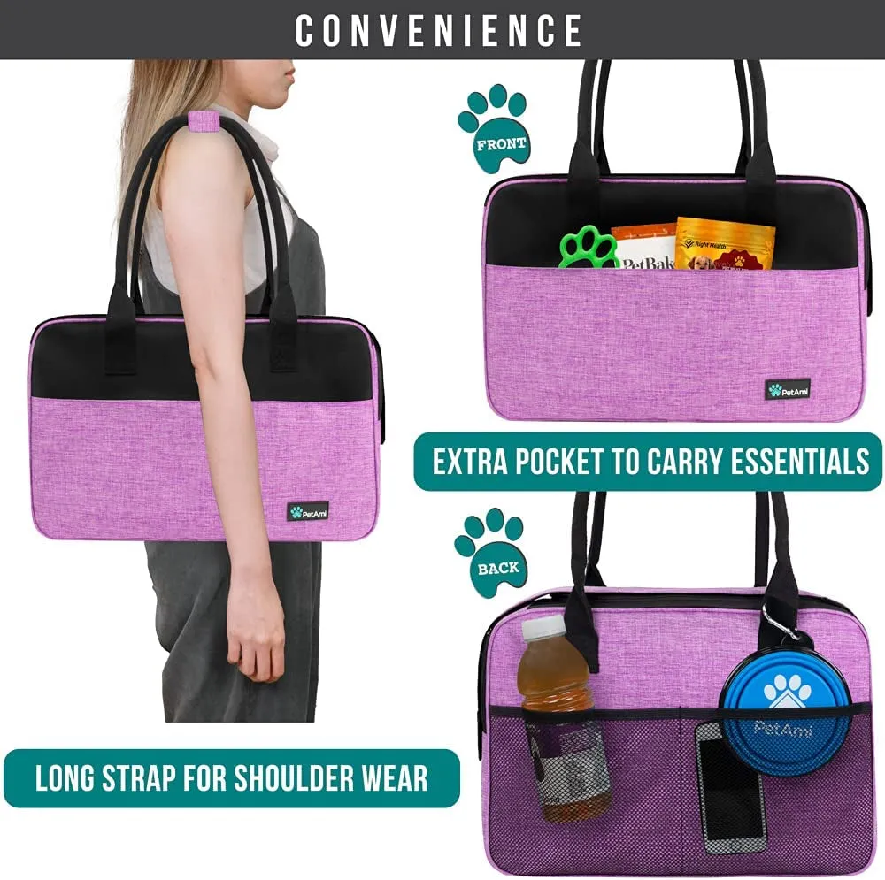 Dog Purse Carrier for Small Dogs, Airline Approved Soft Sided Pet Carrier with Pockets, Ventilated Dog Carrying Bag Puppy Cat, Dog Travel Supplies Accessories Carry Tote Bag, Sherpa Bed, Purple