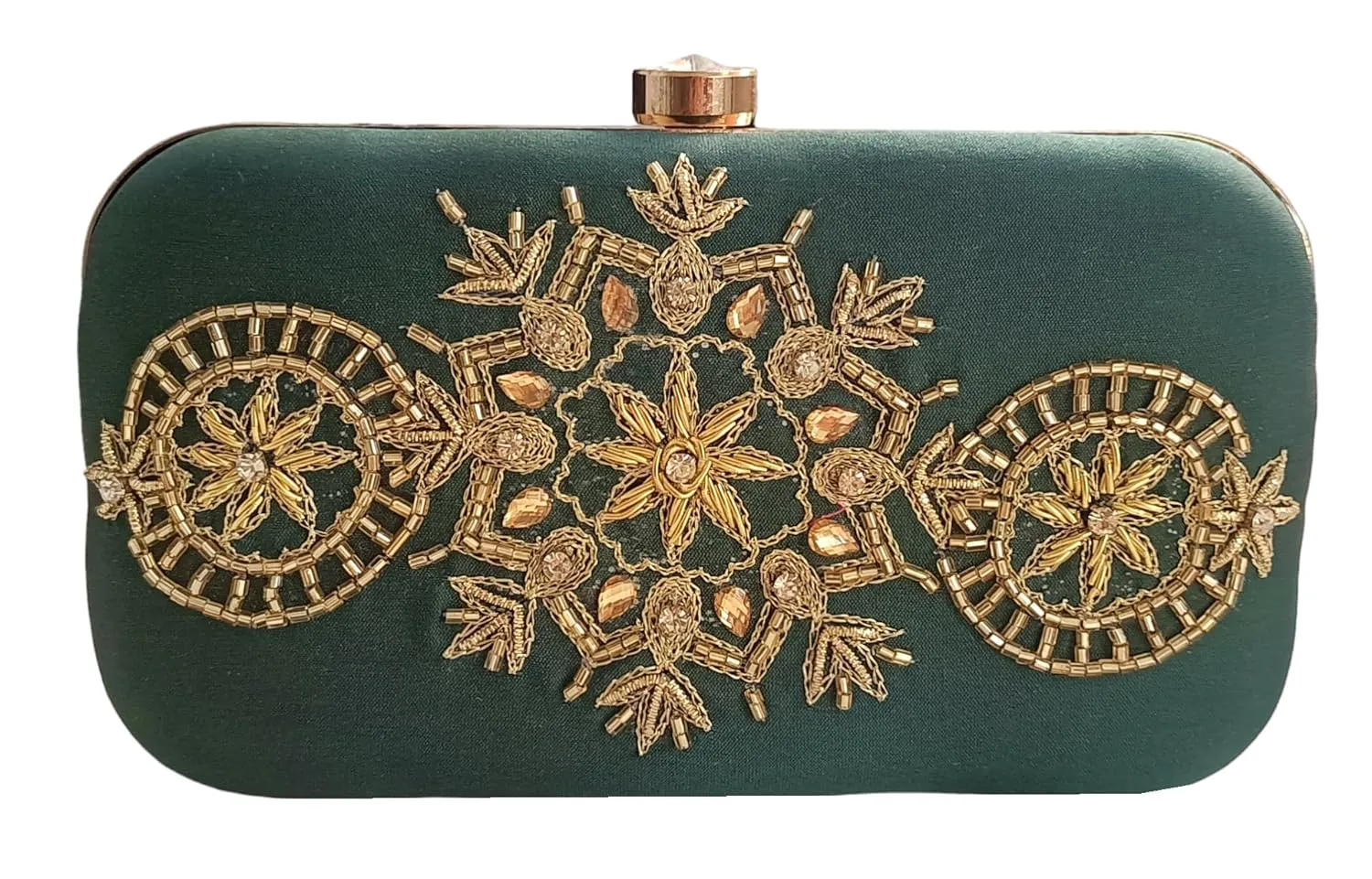 DUCHESS Women Green Hand Embroidered Clutch Purse