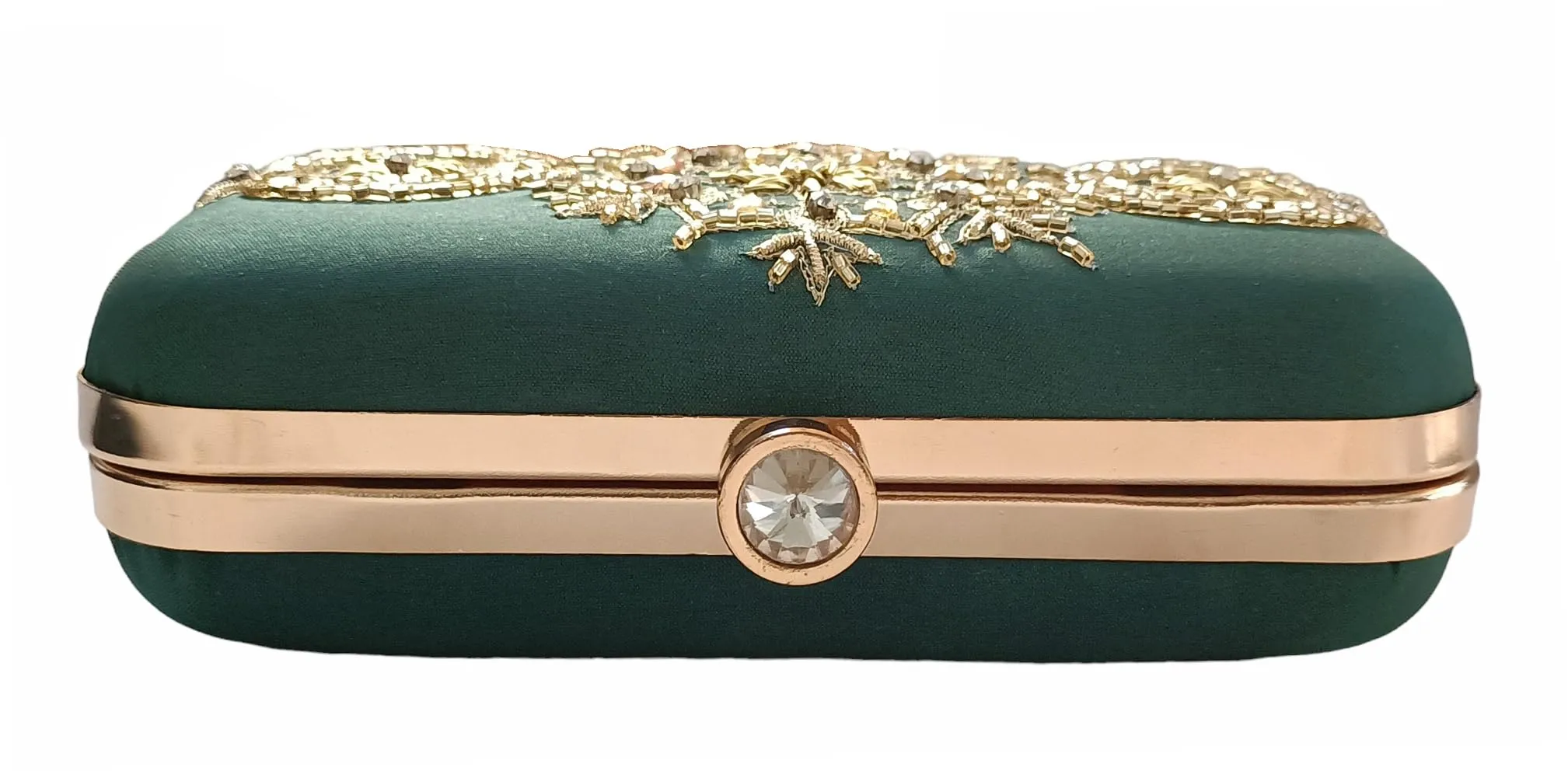 DUCHESS Women Green Hand Embroidered Clutch Purse