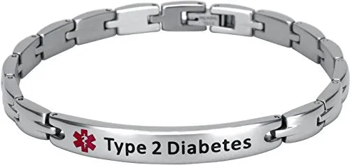 Elegant Surgical Grade Steel Medical Alert ID Bracelet - Women's / Type 2 Diabetes