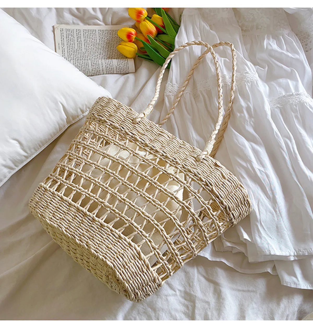 Elena Handbags Straw Beach Tote Basket