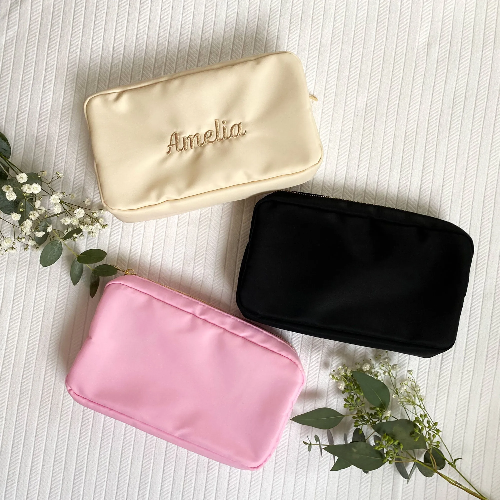 Embroidered June Nylon Accessory Pouch with Standard Personalization