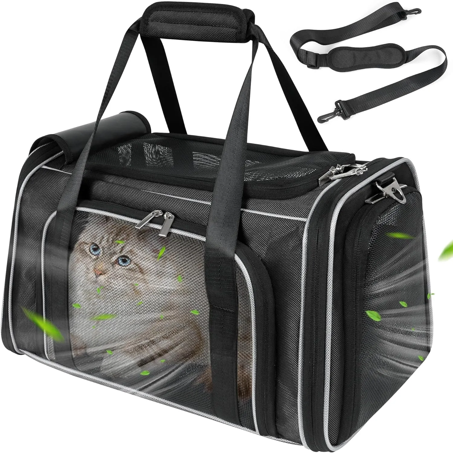 Expandable Pet Cat Carrier Airline Approved, Pet Privacy Carrier Large Lightproof Cat Dog Carrier Soft Sided Foldable Cat Travel Carrier for Small Medium Cat Dog 20 Lbs, Collapsible Pet Carrier