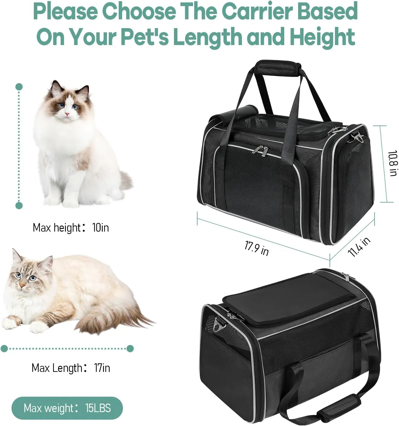 Expandable Pet Cat Carrier Airline Approved, Pet Privacy Carrier Large Lightproof Cat Dog Carrier Soft Sided Foldable Cat Travel Carrier for Small Medium Cat Dog 20 Lbs, Collapsible Pet Carrier