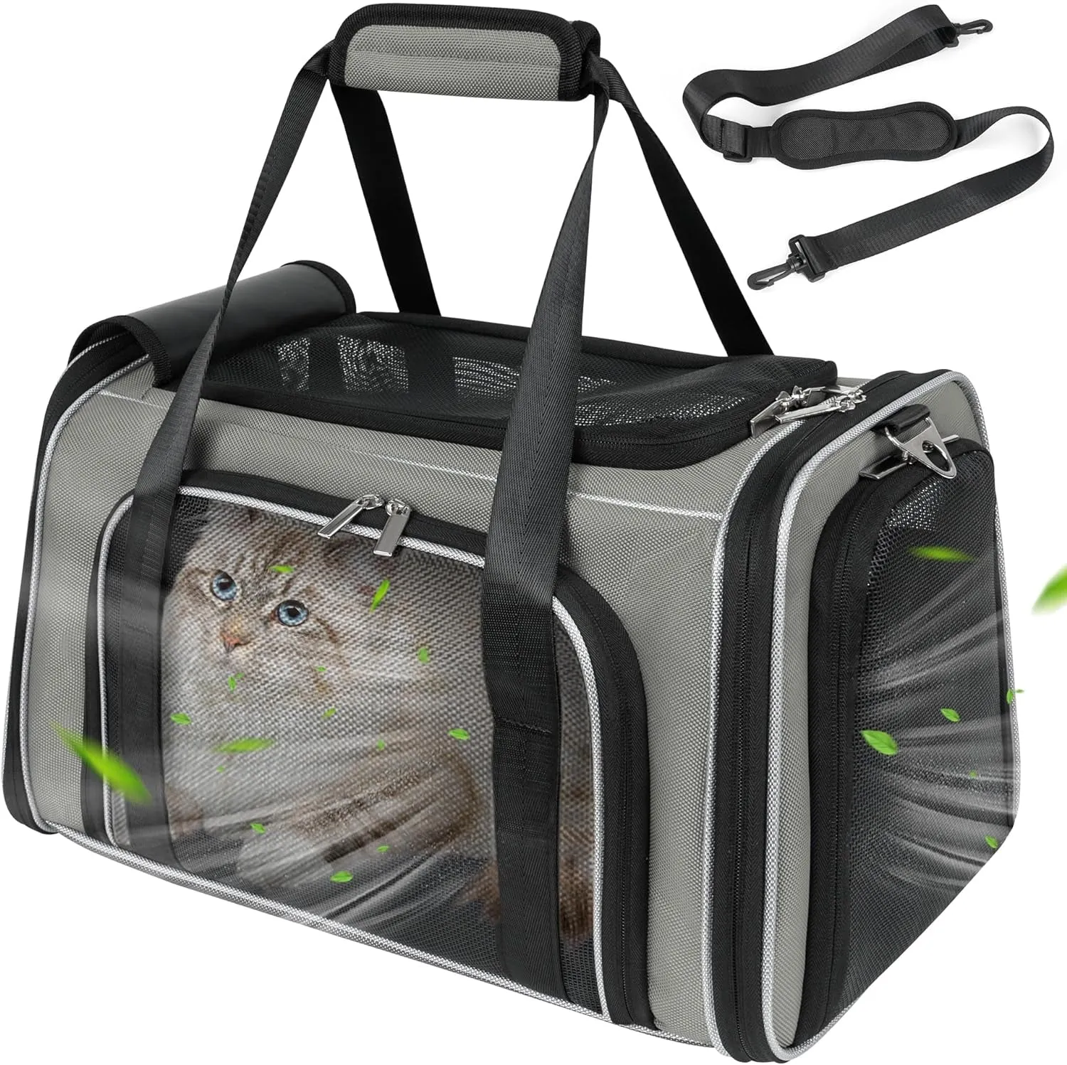 Expandable Pet Cat Carrier Airline Approved, Pet Privacy Carrier Large Lightproof Cat Dog Carrier Soft Sided Foldable Cat Travel Carrier for Small Medium Cat Dog 20 Lbs, Collapsible Pet Carrier