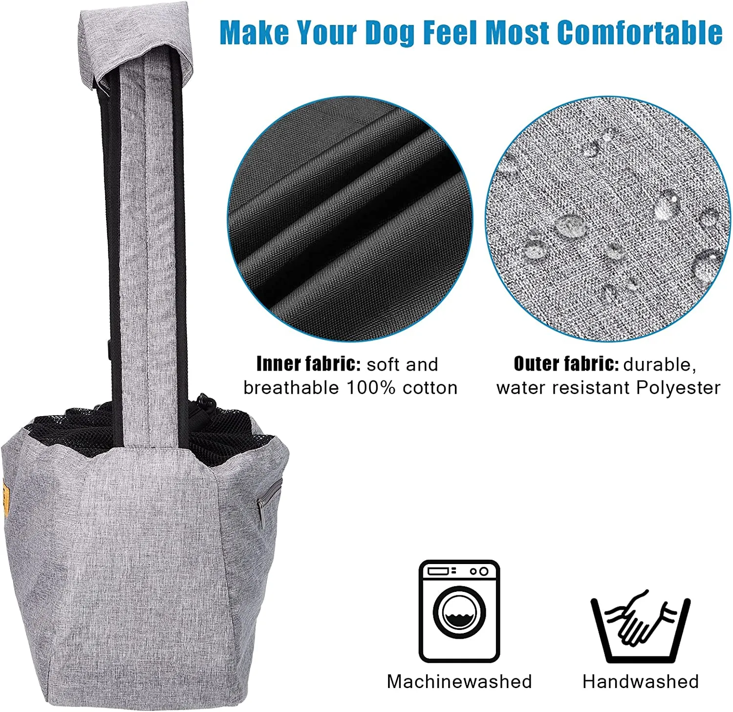 EXTRA LARGE Pet Sling Carrier - Hands-Free Dog Bag With Adjustable Strap And Pocket - Grey