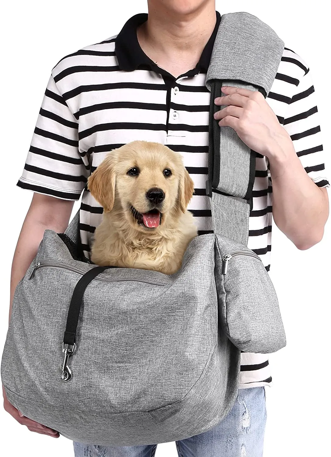 EXTRA LARGE Pet Sling Carrier - Hands-Free Dog Bag With Adjustable Strap And Pocket - Grey