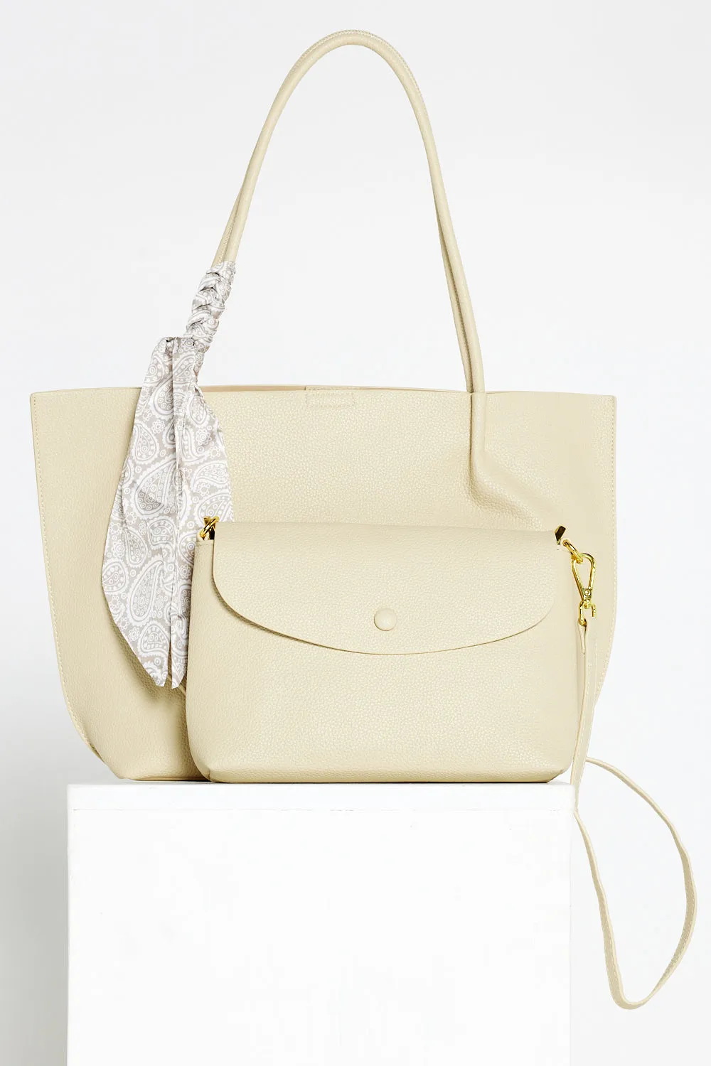 Faith Tote Bag & Clutch - Beige