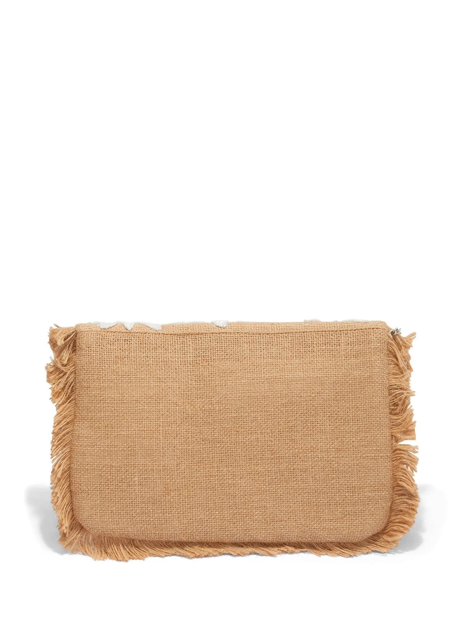 Floral-Embroidered Frayed Clutch Bag