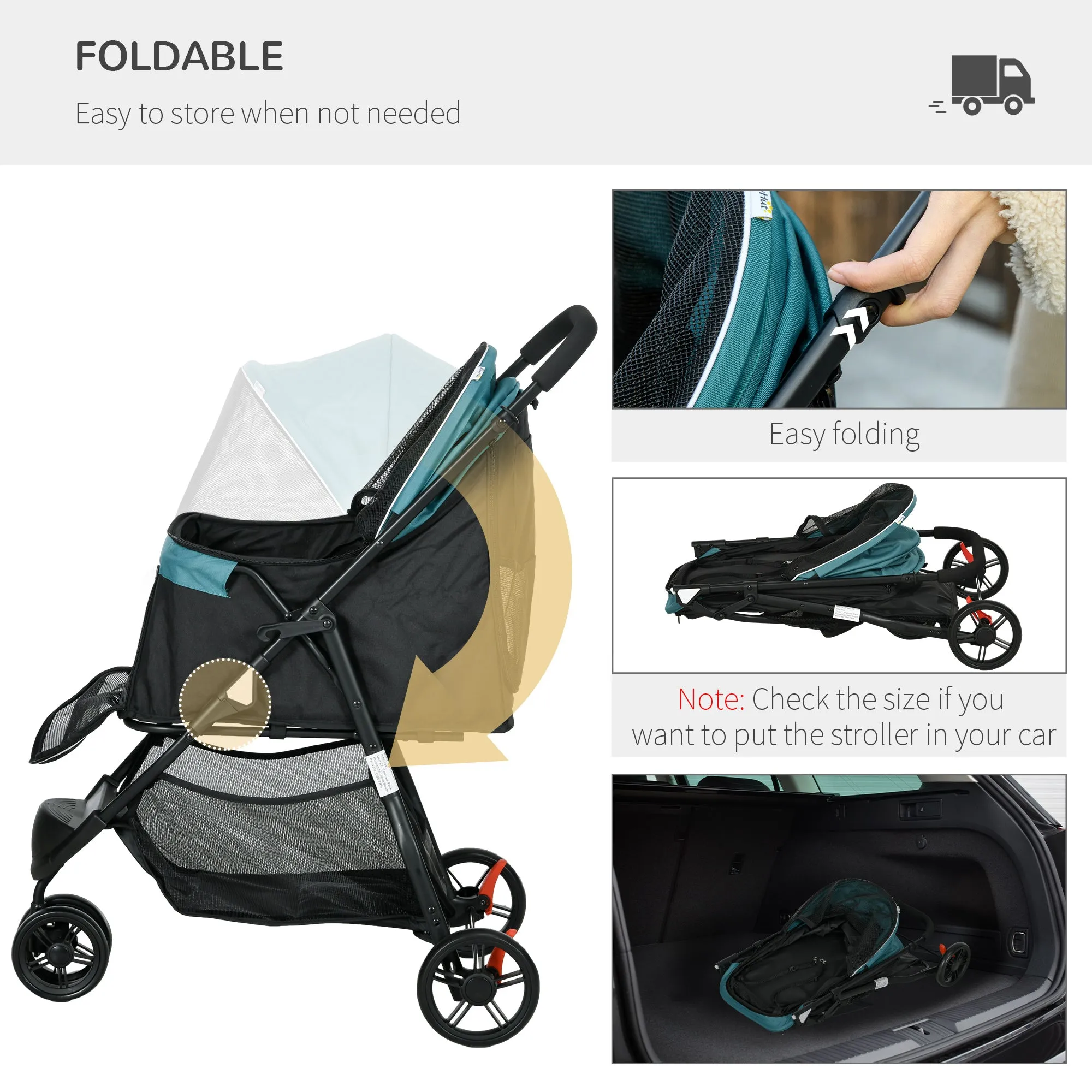 Foldable Pet Stroller with Rain Cover for XS and S-Sized Dogs Green