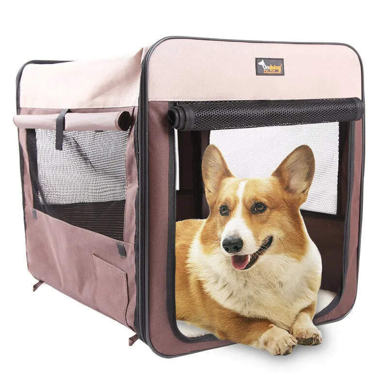 Foldable Portable Pet Carrier Crate, Oxford Fabric, Grey, 46x38x41CM