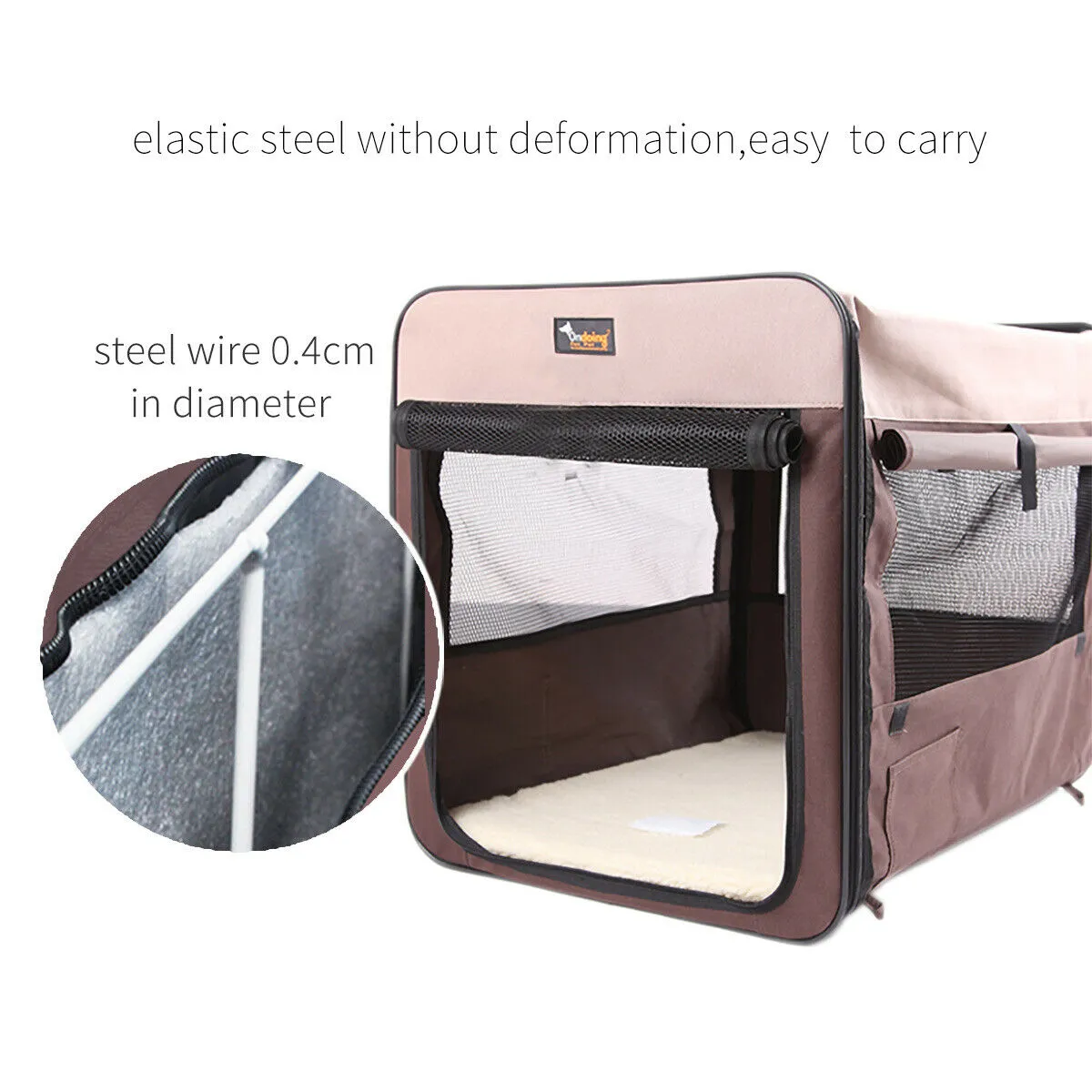 Foldable Portable Pet Carrier Crate, Oxford Fabric, Grey, 46x38x41CM