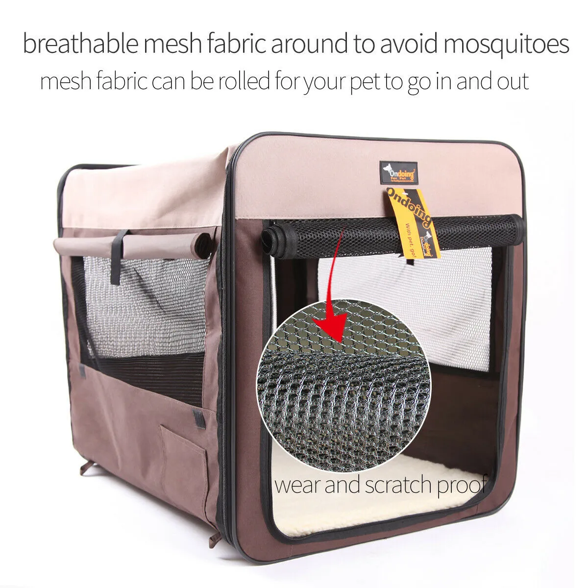 Foldable Portable Pet Carrier Crate, Oxford Fabric, Grey, 46x38x41CM