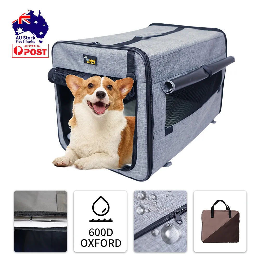 Foldable Portable Pet Carrier Crate, Oxford Fabric, Grey, 46x38x41CM