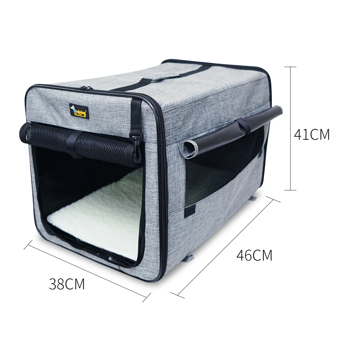 Foldable Portable Pet Carrier Crate, Oxford Fabric, Grey, 46x38x41CM