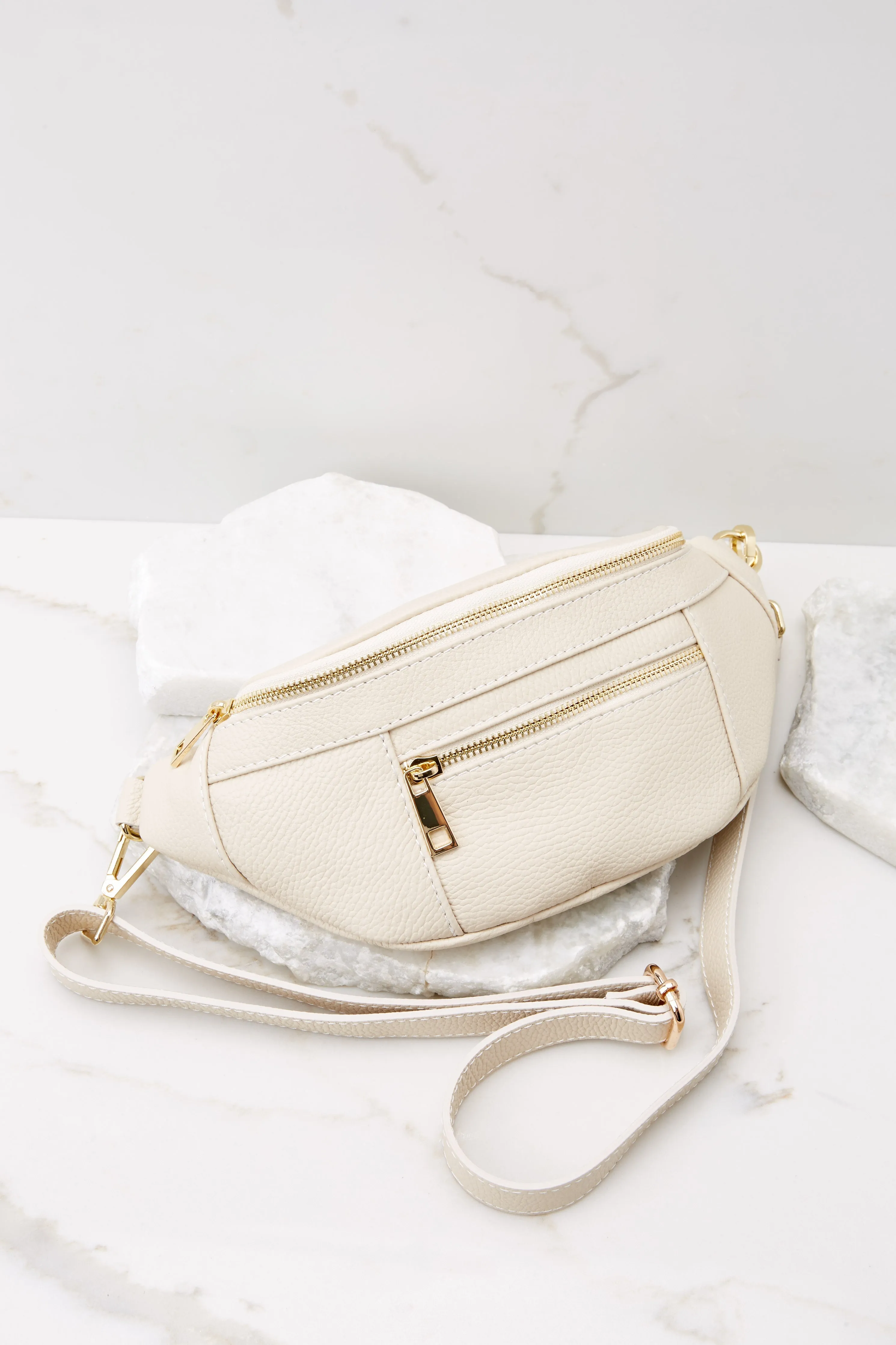 For Travel's Sake Beige Leather Fanny Pack