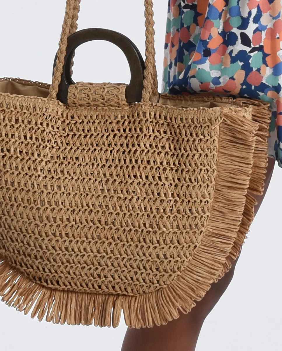 Fringed Woven Tote Bag