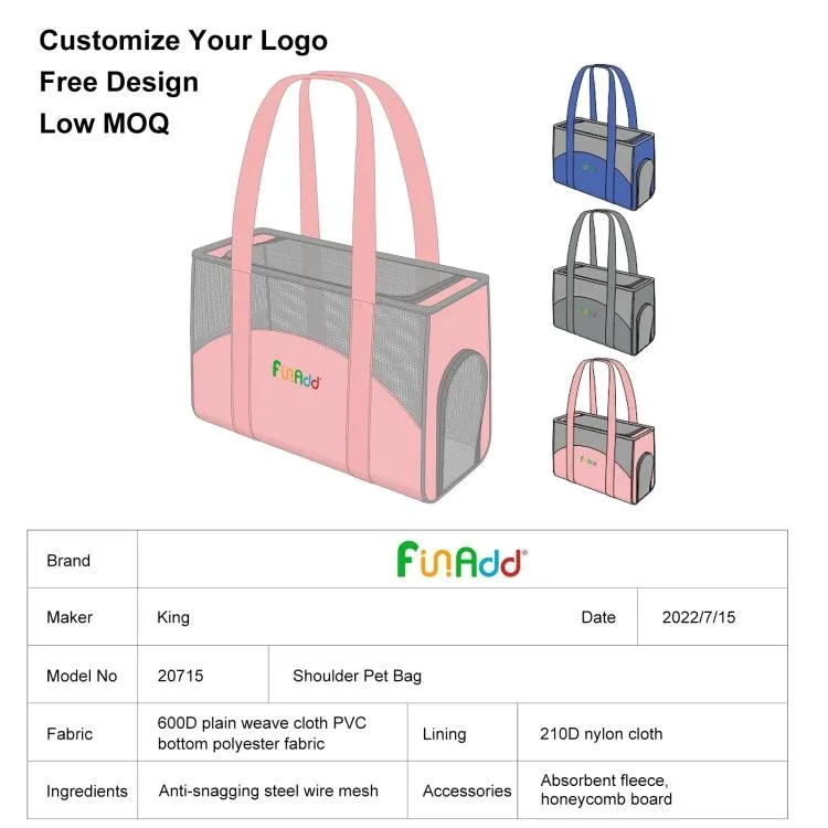 FUNADD Lightweight Outdoor Pet Carrier Tote Bag with Breathable Design