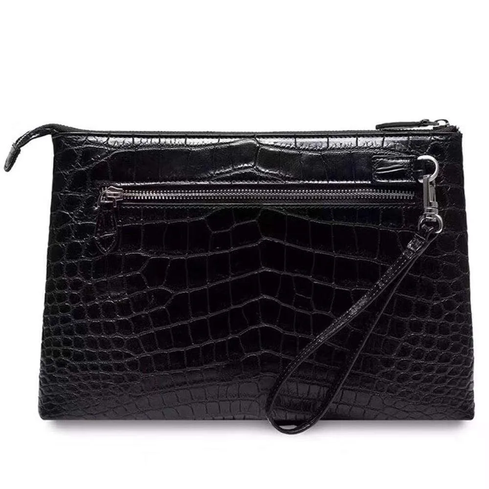 Genuine  Crocodile  Belly Leather Zipper Clutch Bag For Men