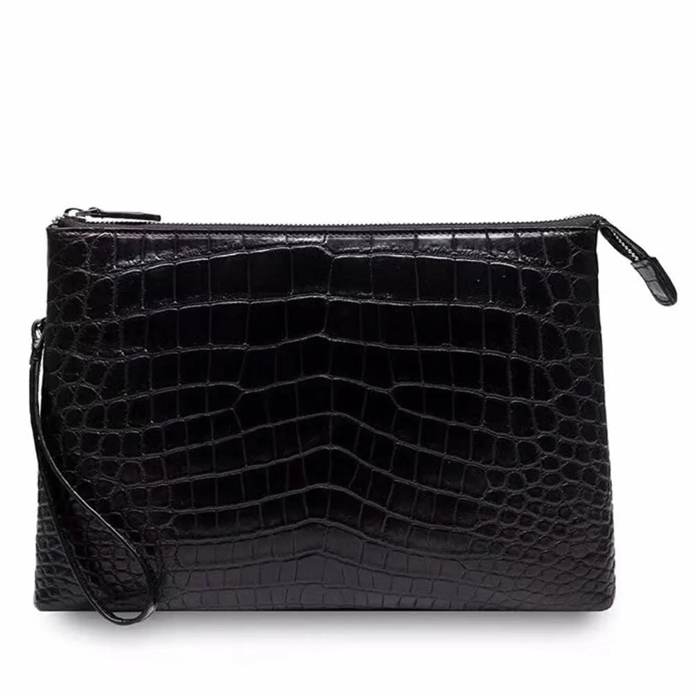 Genuine  Crocodile  Belly Leather Zipper Clutch Bag For Men