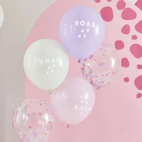 Ginger Ray Pink Lilac & Pastel Green Roar Balloons - 5 Pkt