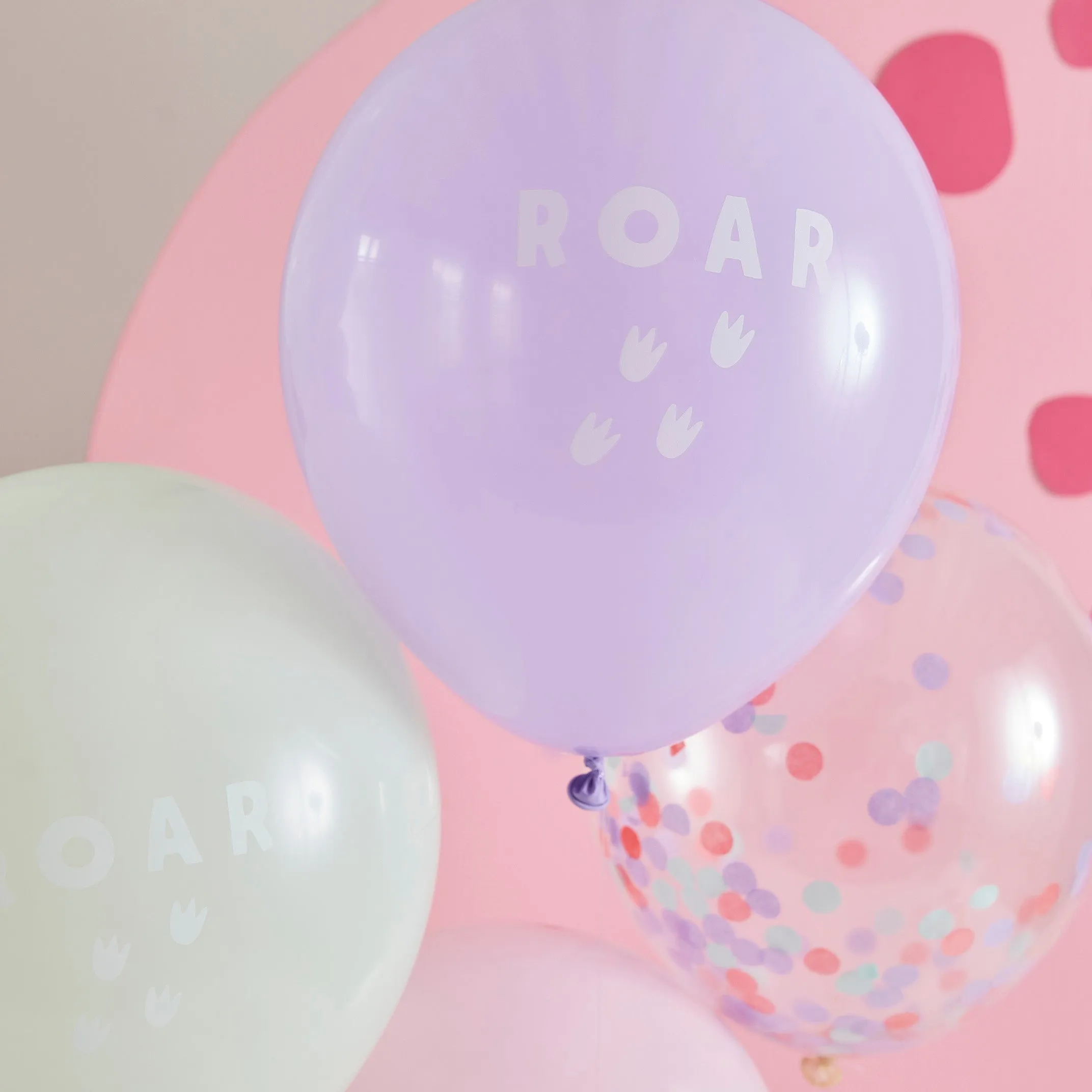 Ginger Ray Pink Lilac & Pastel Green Roar Balloons - 5 Pkt