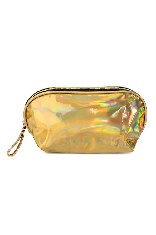 Gold Iridescent Cosmetic Wristlet Bag women