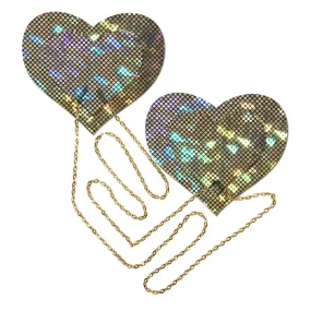 Gold Shattered Disco Ball Heart W/ Gold Chains Pasties