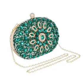 Green Crystal Hard Case Clutch - Chic Accessory for Fashionable Women