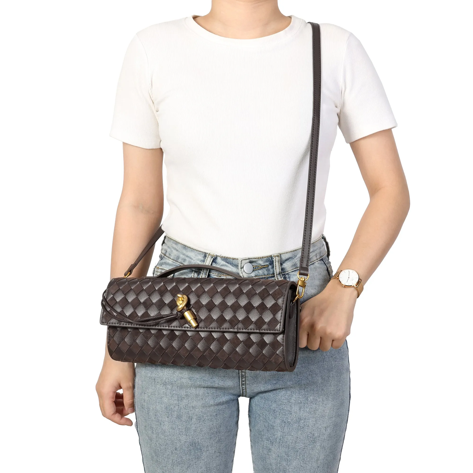 Hand-Woven Long Leather Clutch