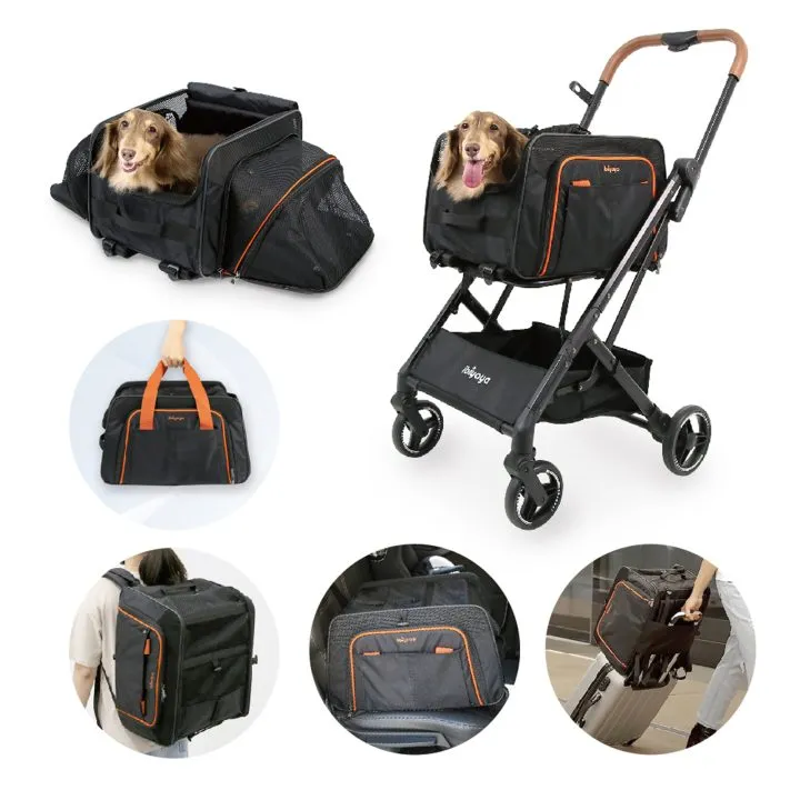 Ibiyaya JetPaw 3-in-1 Pet Stroller/Removable Airline-Approved Carrier | Expandable Rolling Pet Carrier-Backpack