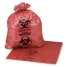 Infectious Biohazard Waste Bags, Red 7 to 10 Gallon Bags 24" x 24", 250/Case