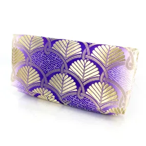 Japanese Kimono Obi Envelope Clutch Bag, Geometric Pine Symbols in Gold on Purple