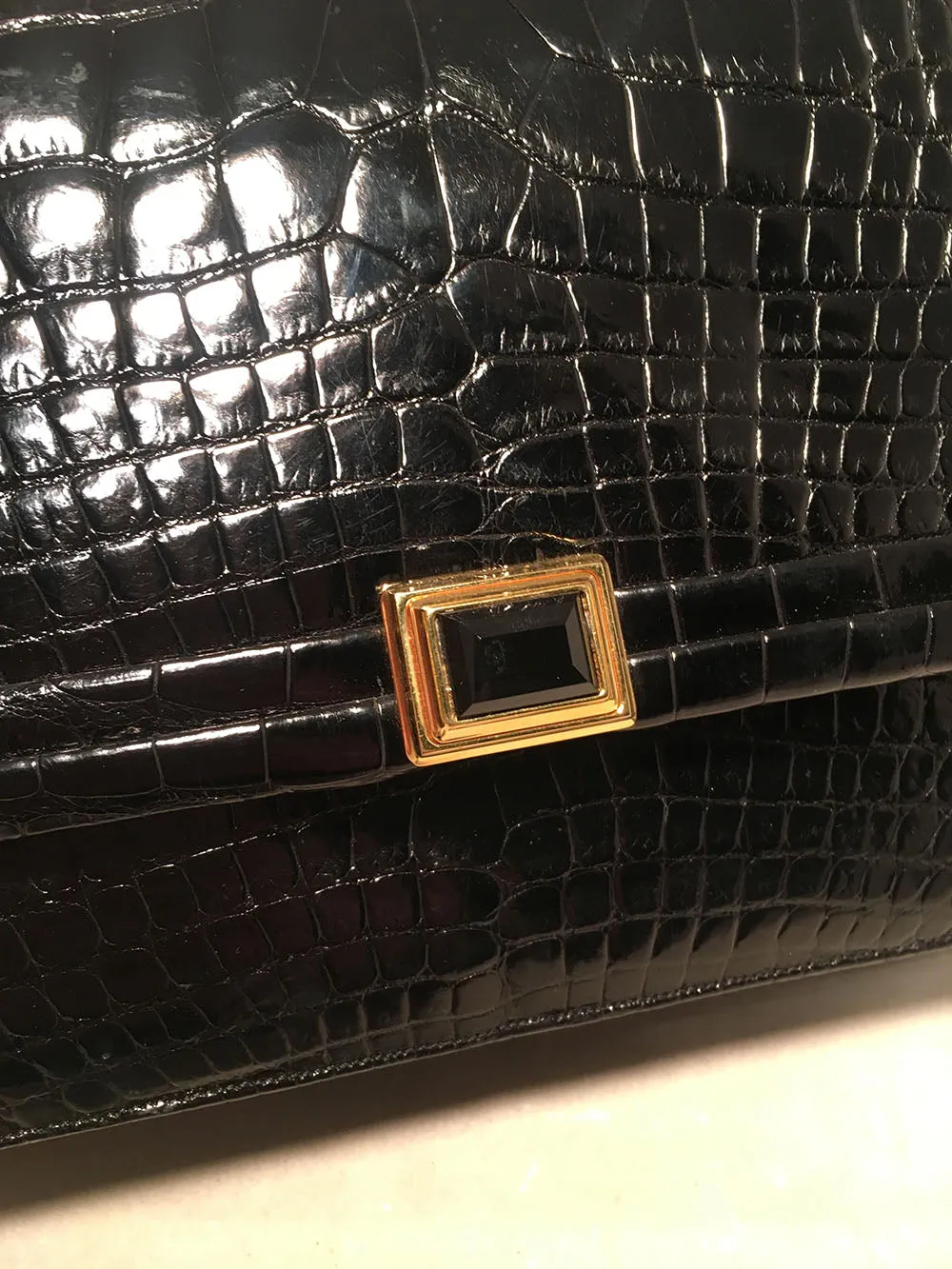 Judith Leiber Vintage Black Alligator Shoulder Bag Clutch