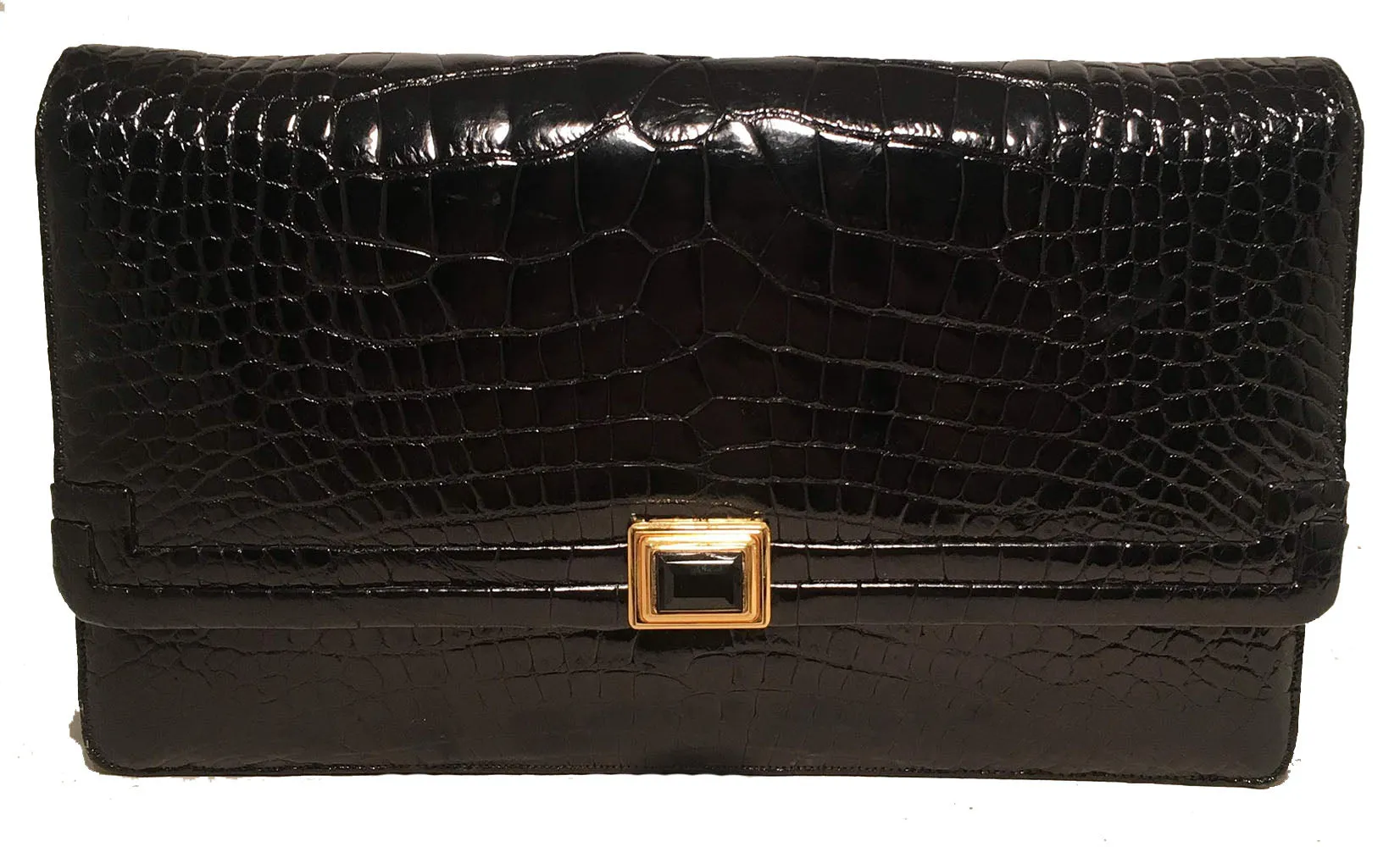 Judith Leiber Vintage Black Alligator Shoulder Bag Clutch