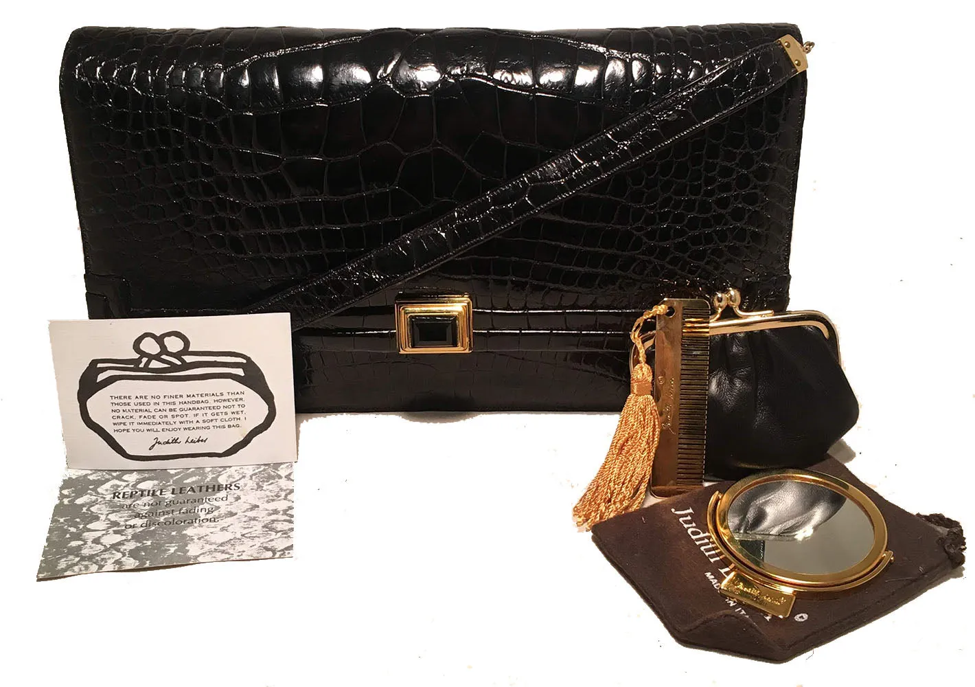 Judith Leiber Vintage Black Alligator Shoulder Bag Clutch