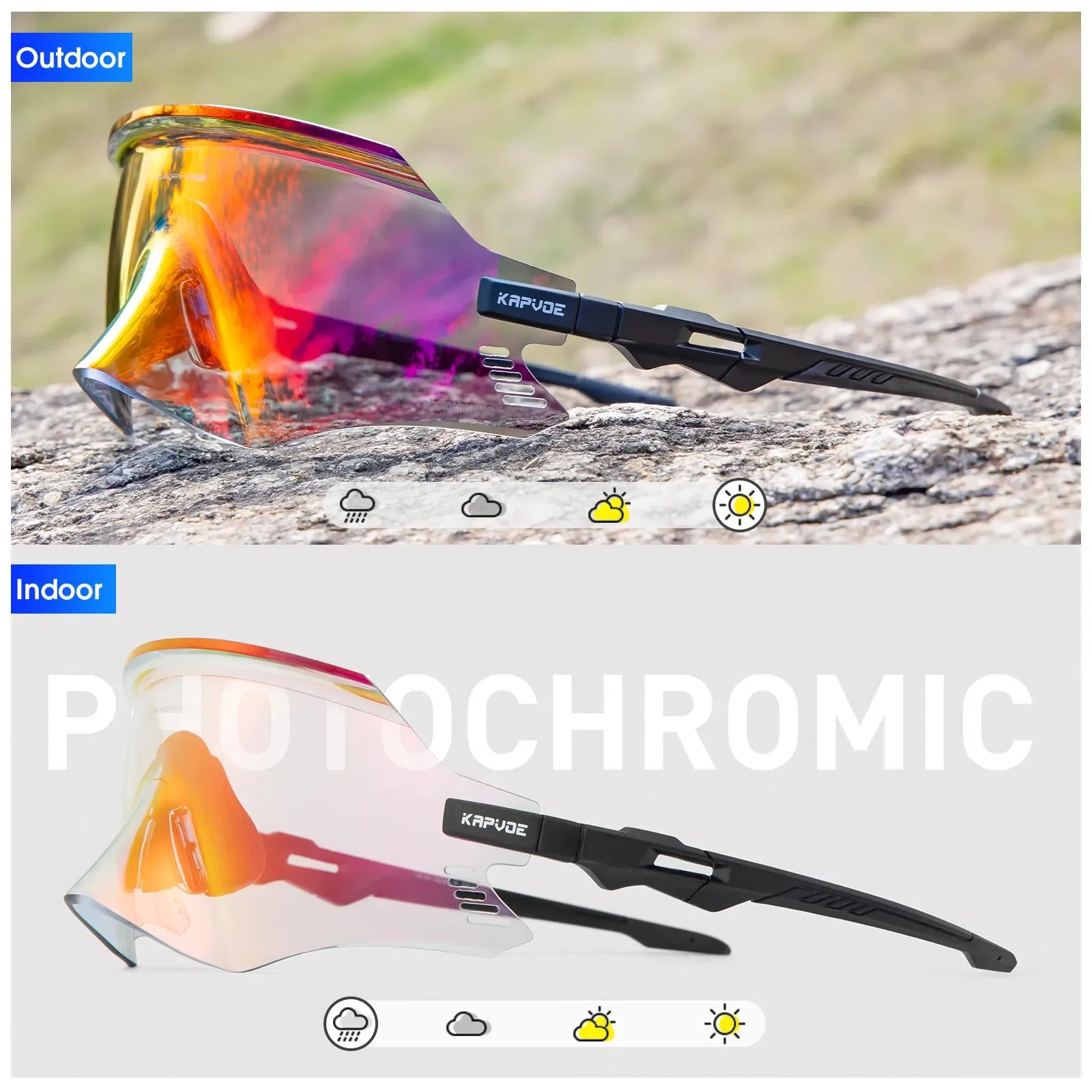 Kapvoe Red or blue photochromic Cycling Glasses Bike Bicycle Glasses Sports Men's Sunglasses MTB Road Cycling Eyewear Goggles