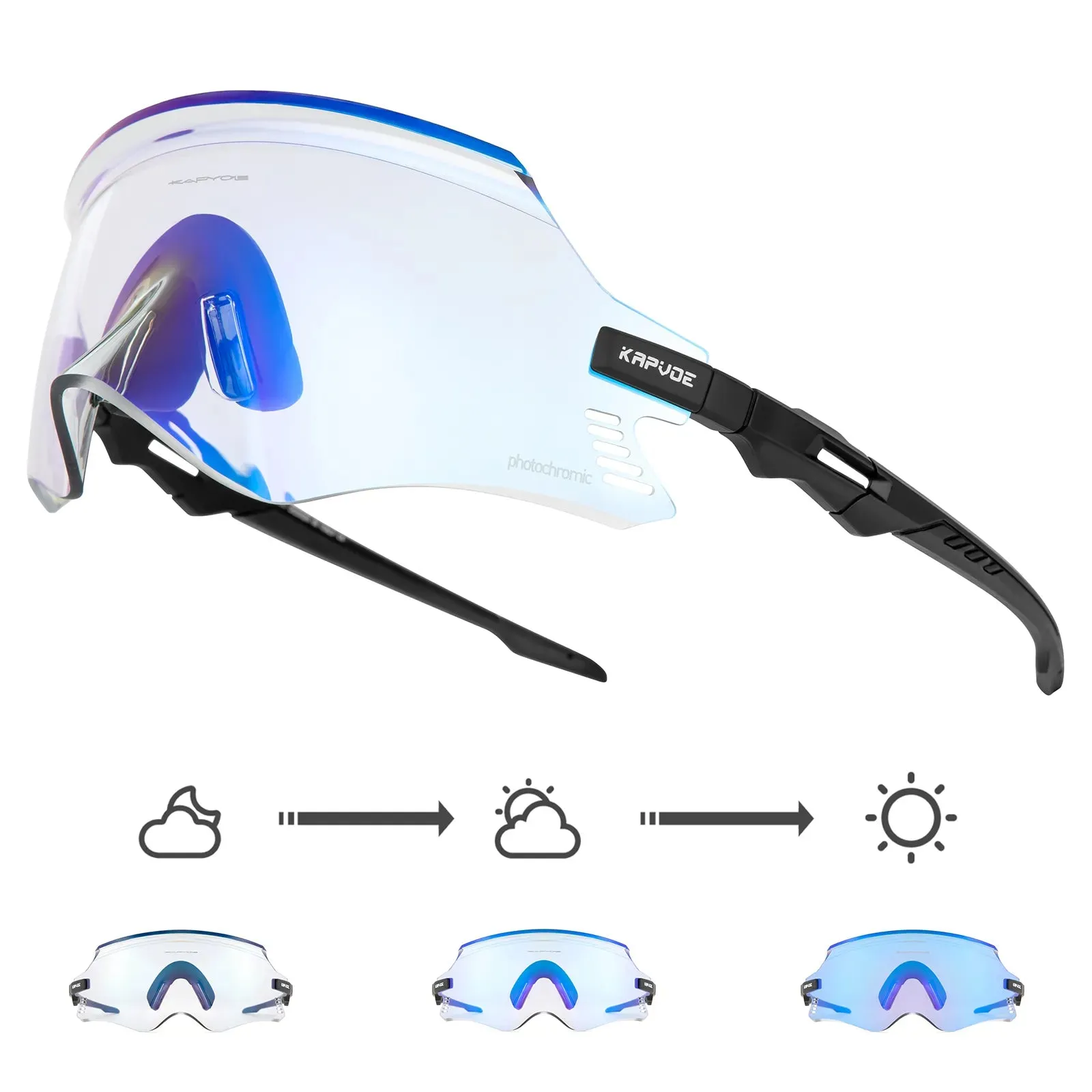 Kapvoe Red or blue photochromic Cycling Glasses Bike Bicycle Glasses Sports Men's Sunglasses MTB Road Cycling Eyewear Goggles