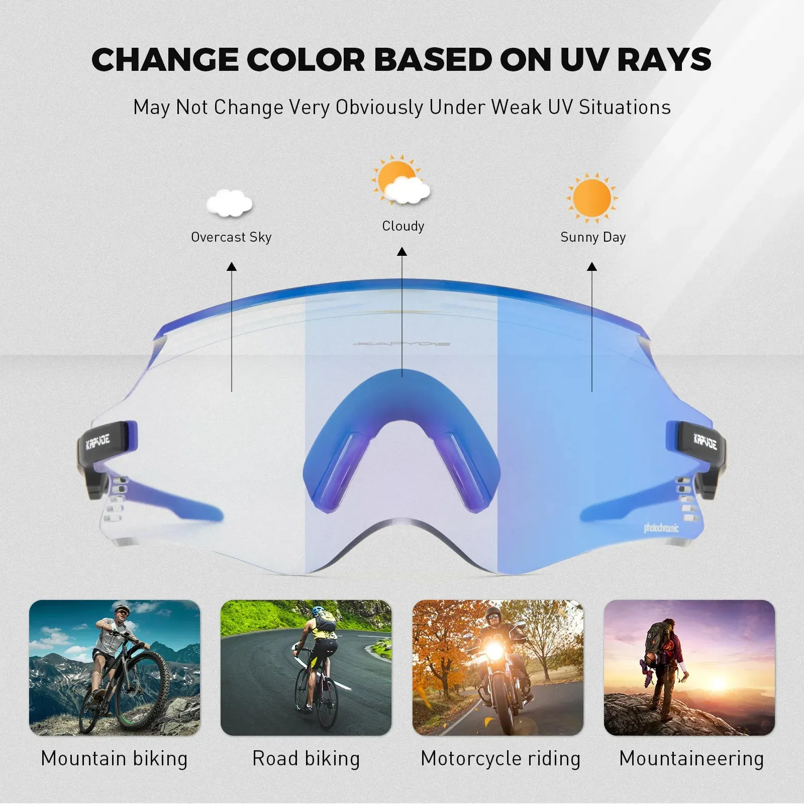 Kapvoe Red or blue photochromic Cycling Glasses Bike Bicycle Glasses Sports Men's Sunglasses MTB Road Cycling Eyewear Goggles